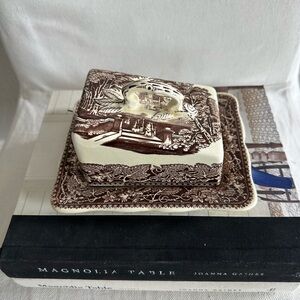 Vintage Brown Transferware Covered Butter Dish